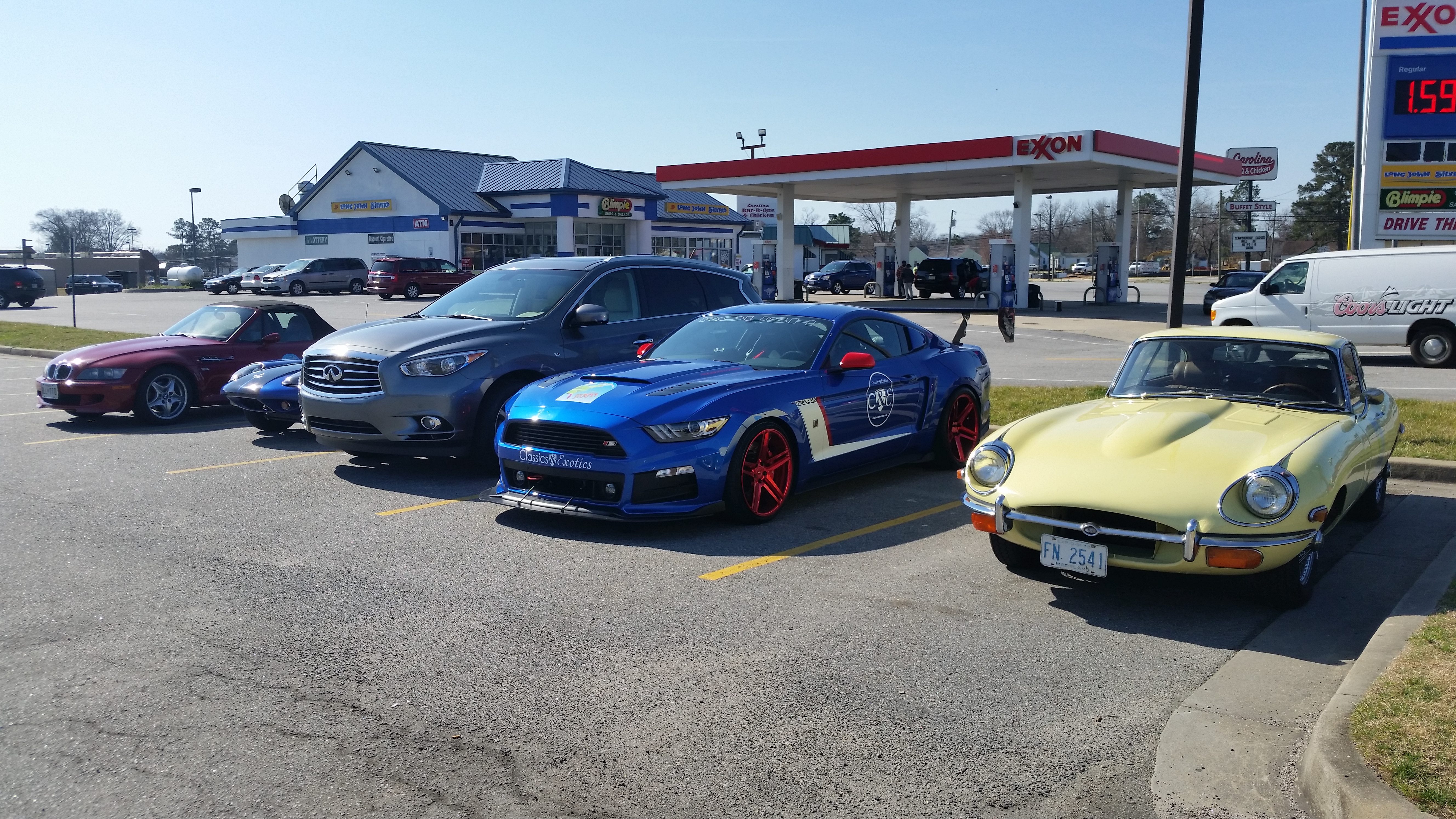 The Caravan of cars to Florida featured a BMW Z3, a rare Marcos GT, the Infiniti QX60, Ford Roush Performance Mustang with Track Package and a Jaguar XKE Coupe.