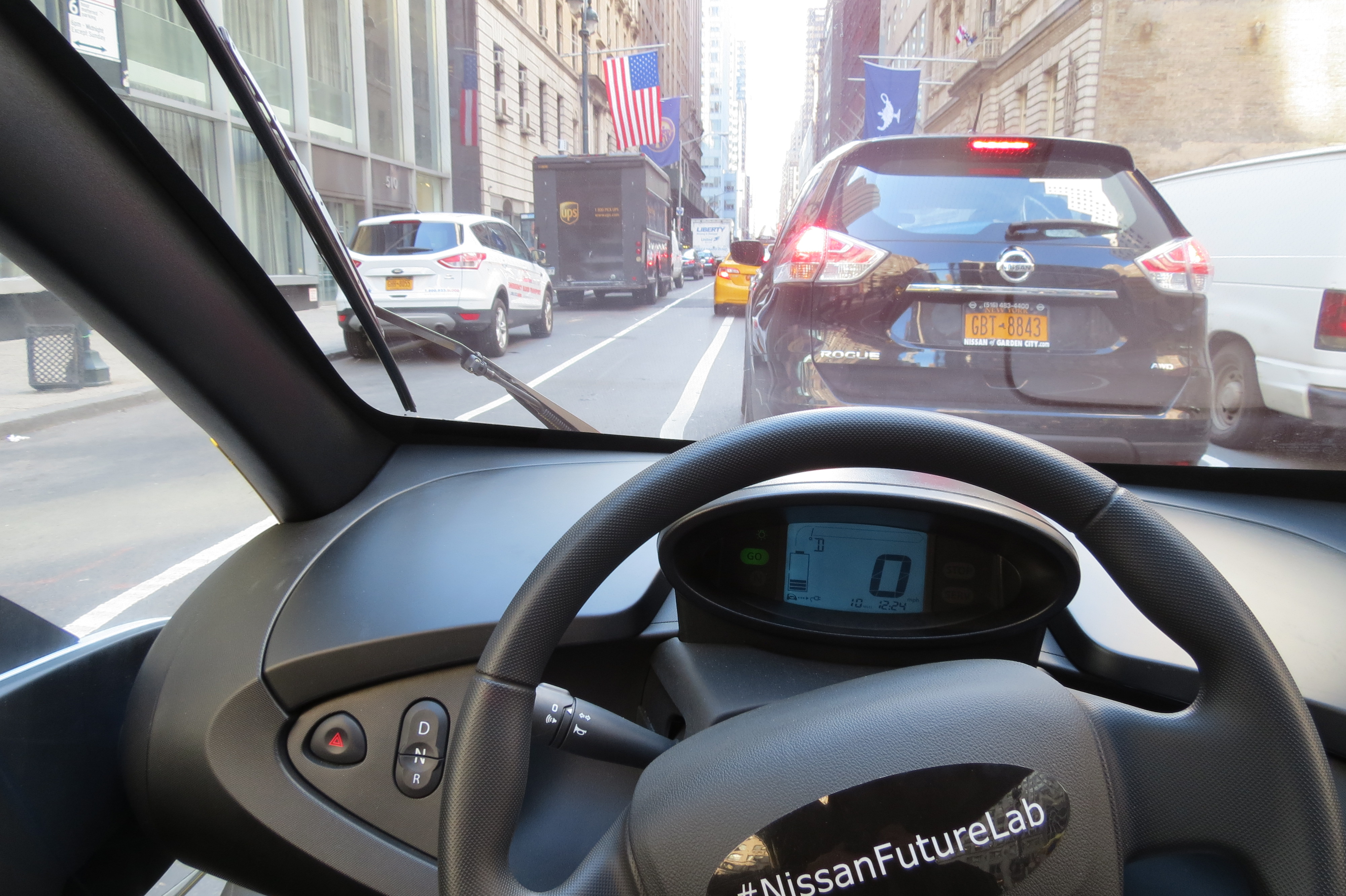 The view of the streets of New York City from inside Nissan Mobility Concept Vehicle.