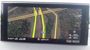 Audi's Google Map Enabled Navigation gives a depth of field on the display.