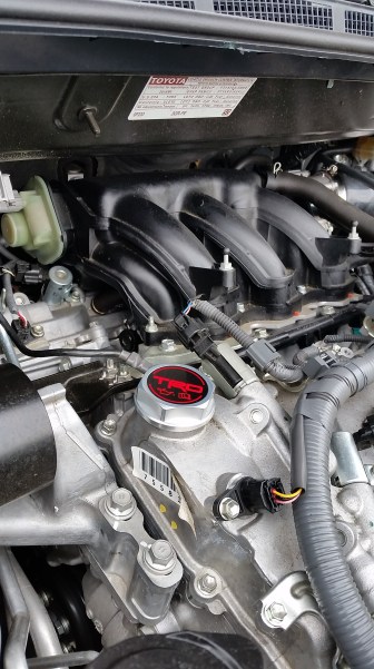 Toyota Sienna R-Tuned engine bay featuring the TRD logo on the oil cap