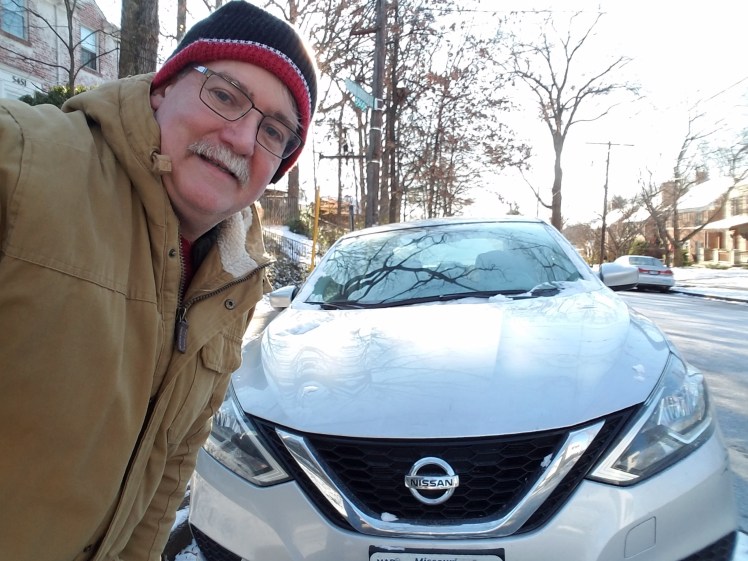 William West Hopper bundled up for a winter road trip in the Nissan Sentra SV.