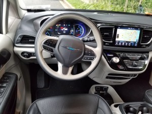 The cockpit of the Chrysler Pacifica Hybrid is comfortable and well laid out.