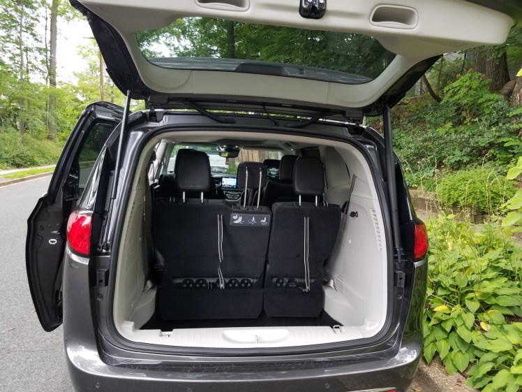 Rear doors and the hatch on the Chrysler Pacifica Hybrid are operated by the handle, the key fob, or by putting your foot under the vehicle (with the key in your pocket.)