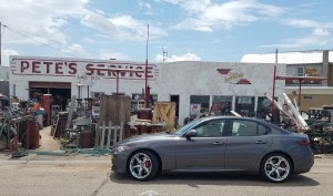 Alfa Romeo Giulia at an Outpost in Pine Bluffs Wyoming