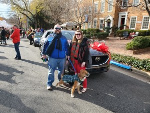 Mike and Teddie Norton in front of the 2019 Mazda CX5 before the start of the Old Town Alexandria VA Scottish Walk Parade