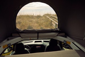 The rooftop sleeping loft in the Mercedes-Benz Metris Weekender Pop Up Camper Van.
