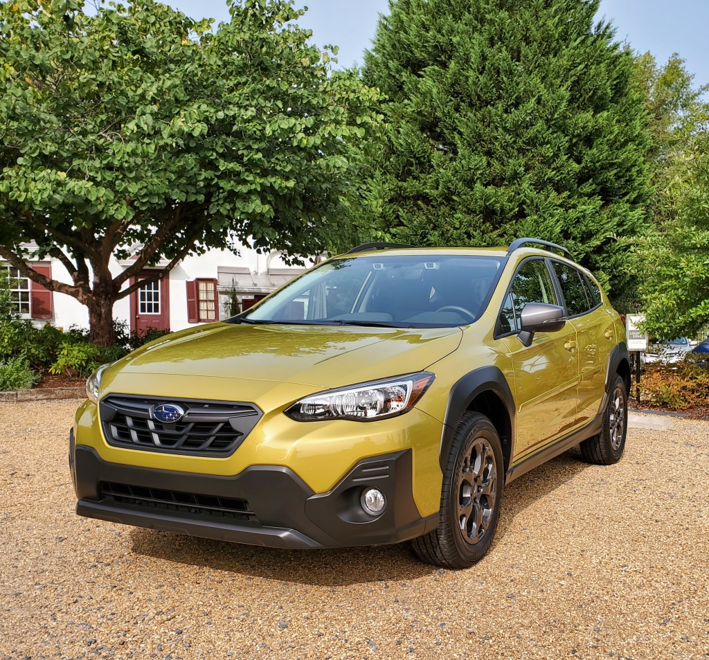 The 2021 Subaru Crosstrek outfitted with accessories in Plasma Yellow.