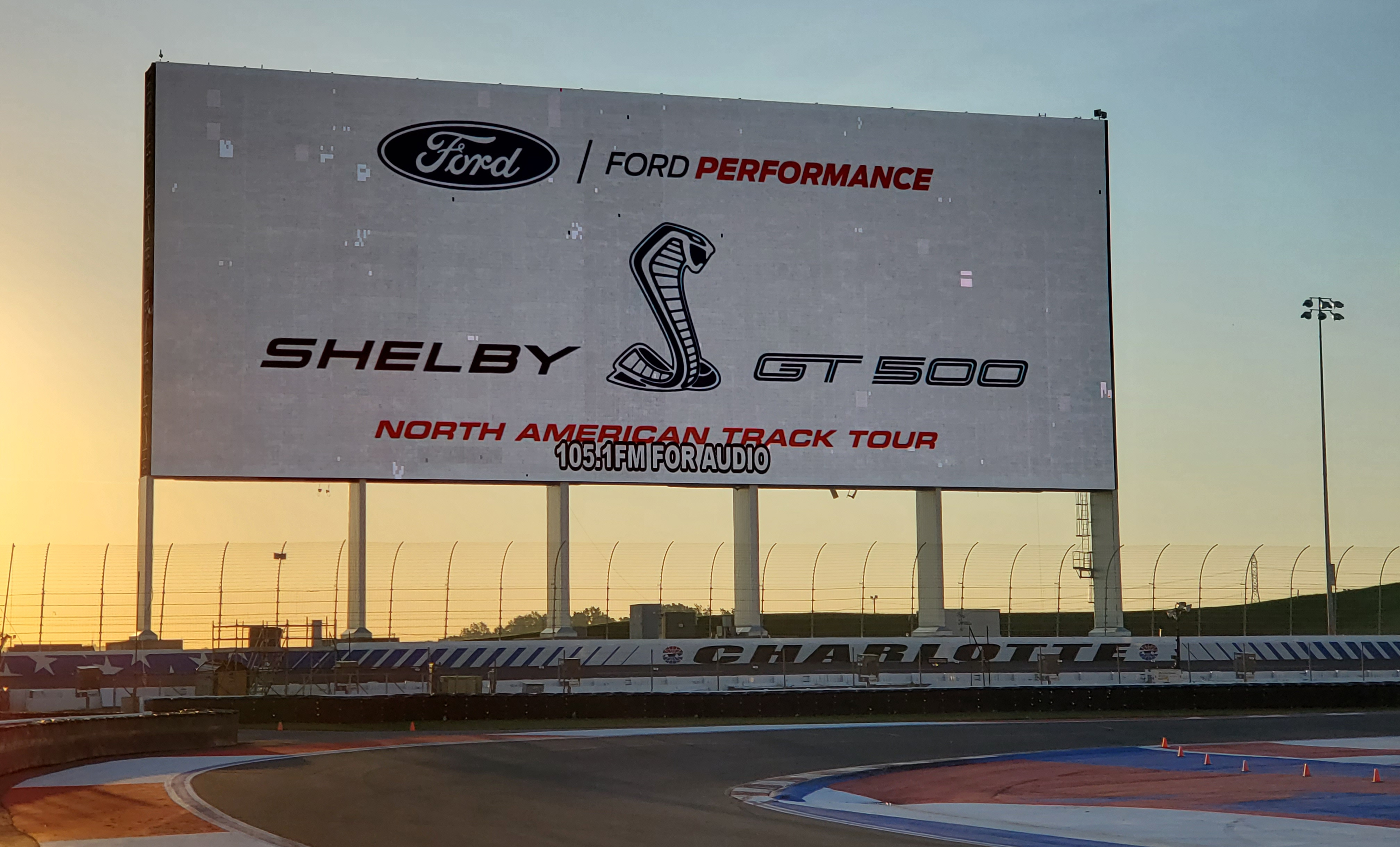 Shelby GT 500 North American Track Tour sign at the Charlotte Motor Speedway morning of Oct 19 2020