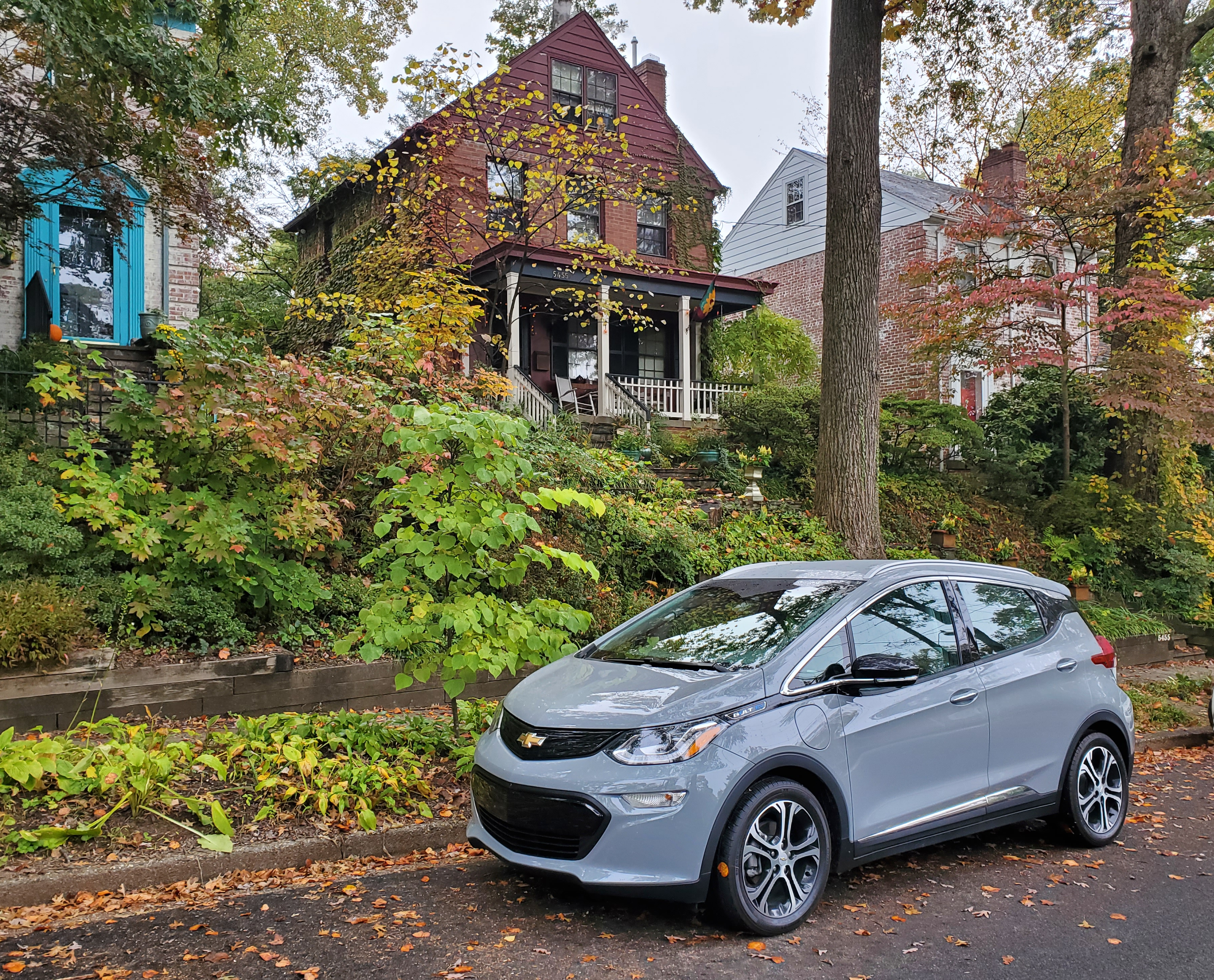 A Slate Gray Metallic 2020 Chevrolet Bolt EV was dropped off in Chevy Chase DC for a week for a Queer4Cars Review