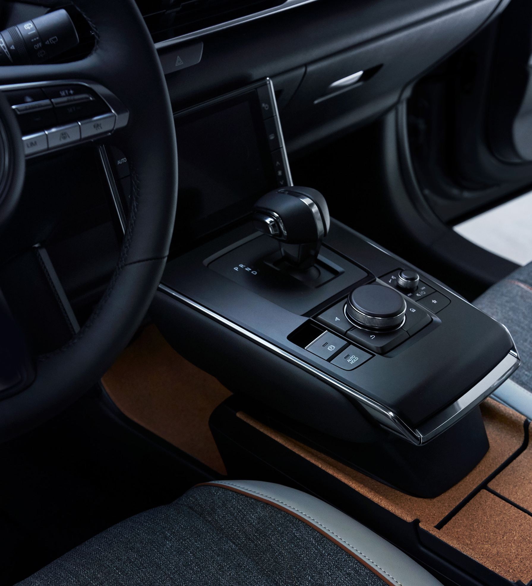 Mazda MX 30 Center Console with gear selector and multi function command knob