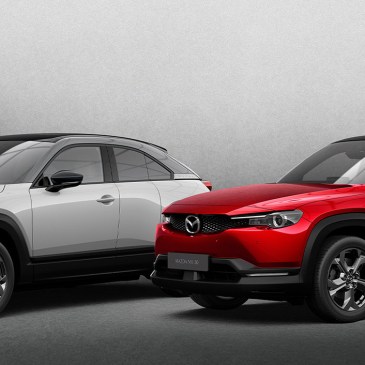 2022 Mazda MX 30 in white and red with black top