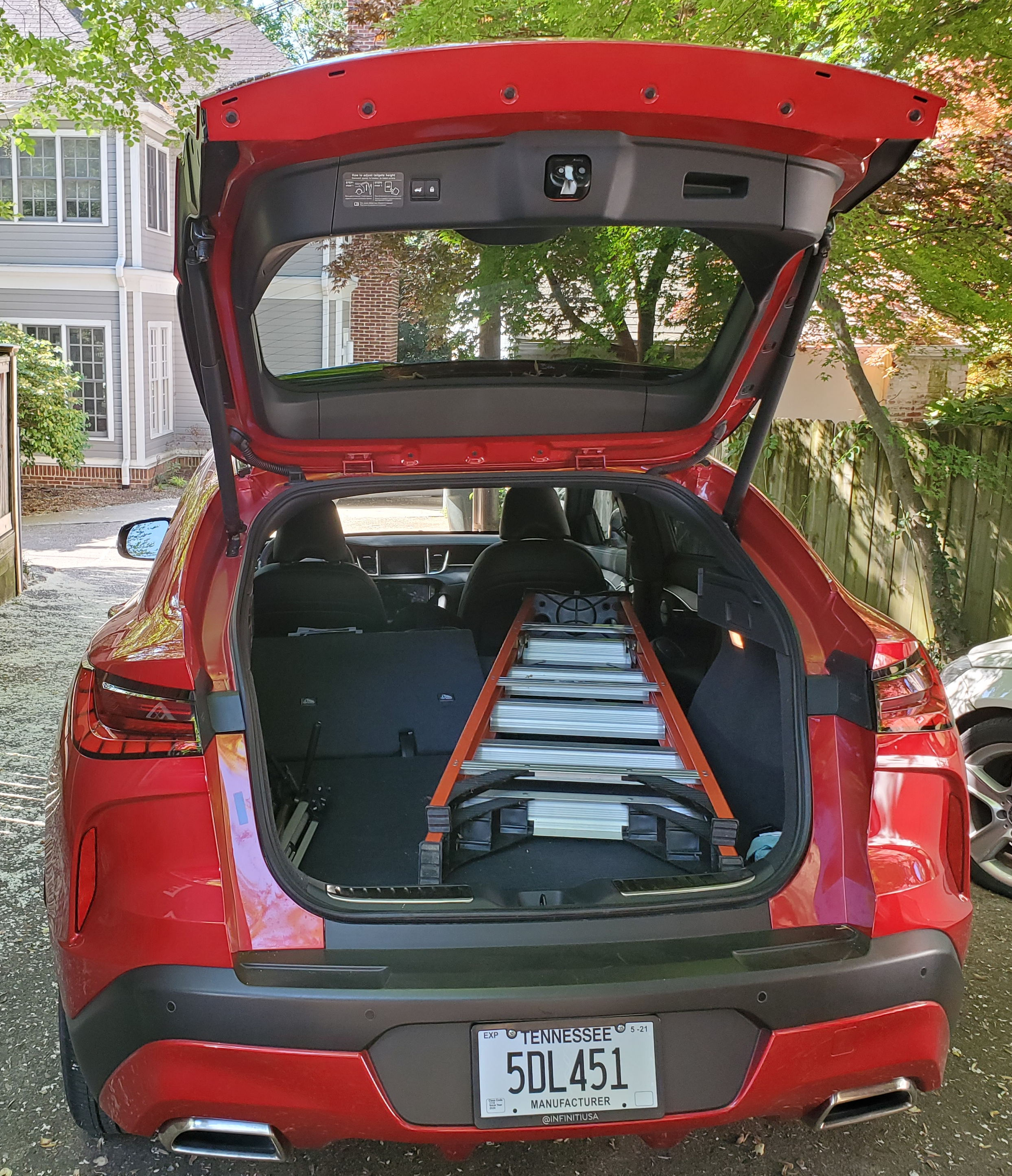 Infiniti QX55 cargo with 6 foot ladder